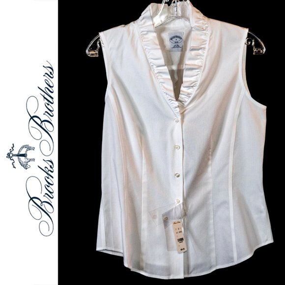 Brooks Brothers Tops - Brooks Brothers Stretch Sleeveless Ruffled Sz4 NWT
